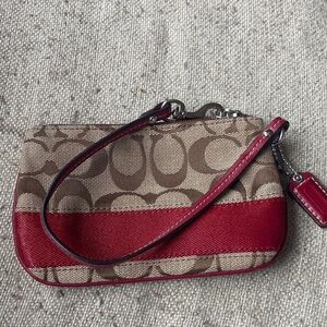 Coach Signature Tan and Red Wristlet